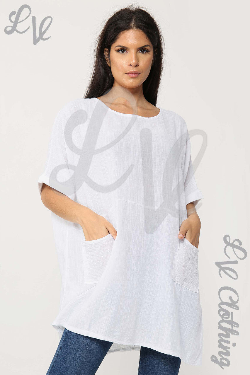 Ladies Lagenlook Shift Top White - Unit Price £11.99