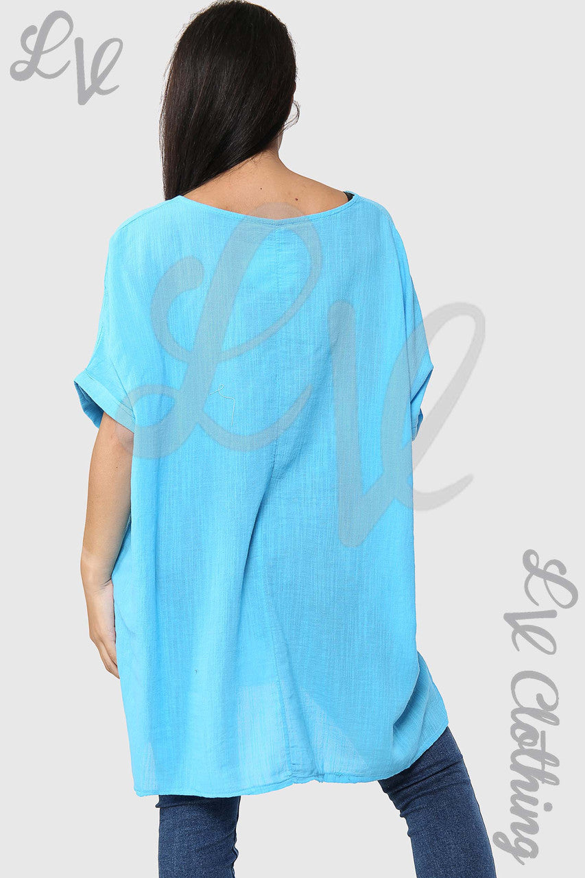 Ladies Lagenlook Shift Top Sky Blue - Unit Price £11.99