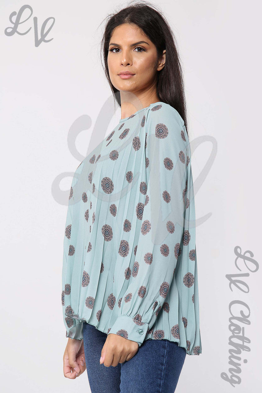 Ladies Circle Tribal Print Pleated Blouse Tiffany - Unit Price £10.99