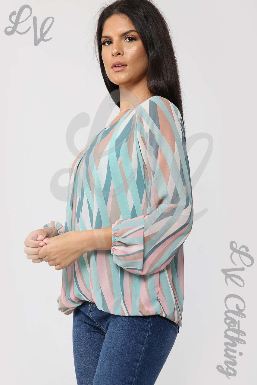 Ladies Geometric Print Blouse Tiffany - Unit Price £12.99
