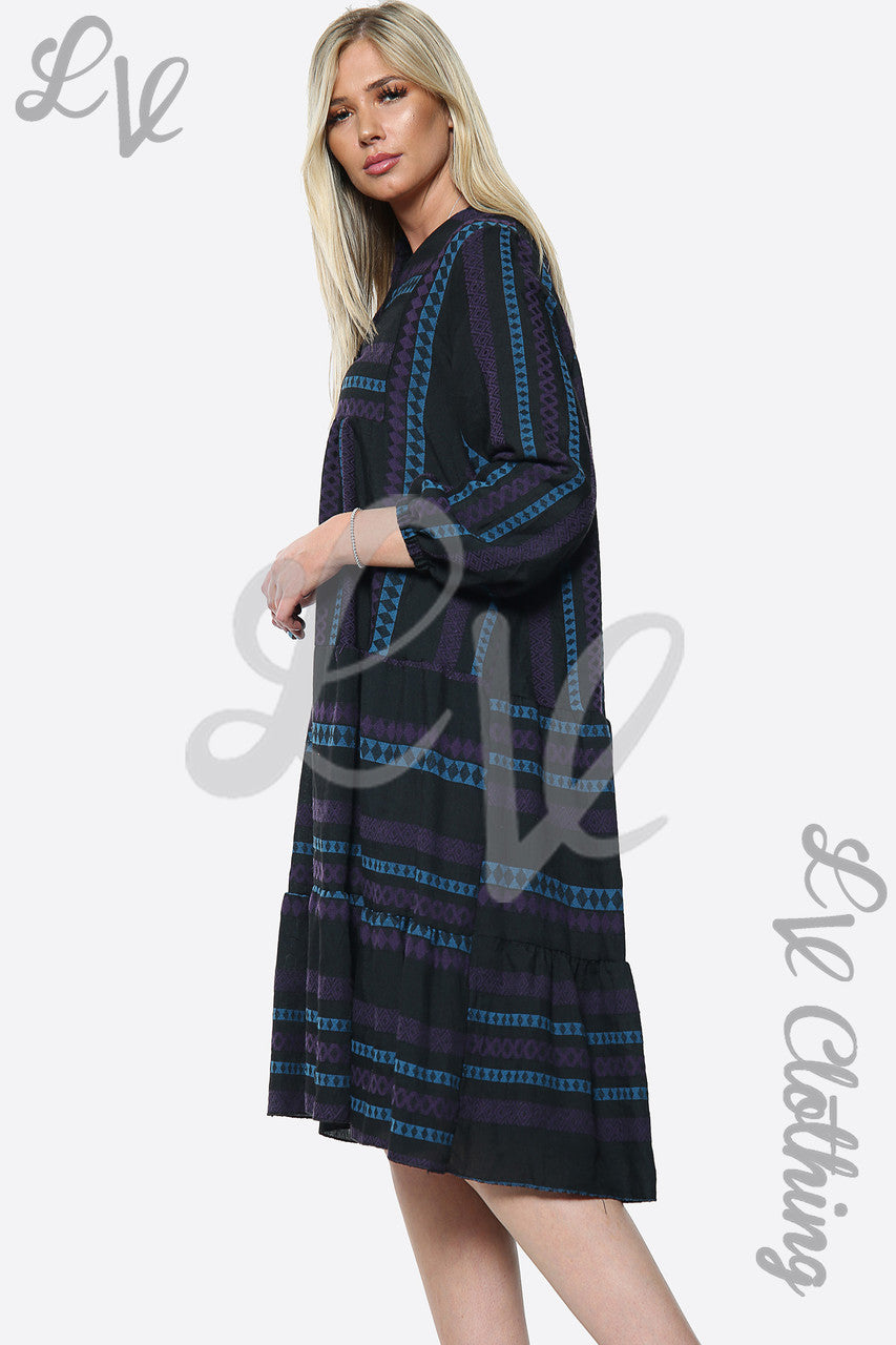 Dames geplooide schortjurk met Aztekenprint Paars Stukprijs WAS €9,09