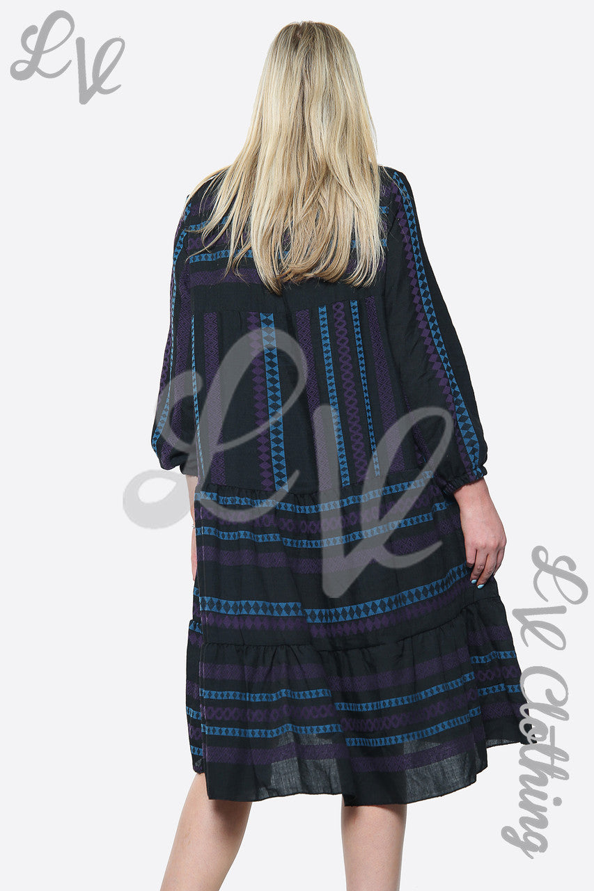 Dames geplooide schortjurk met Aztekenprint Paars Stukprijs WAS €9,09