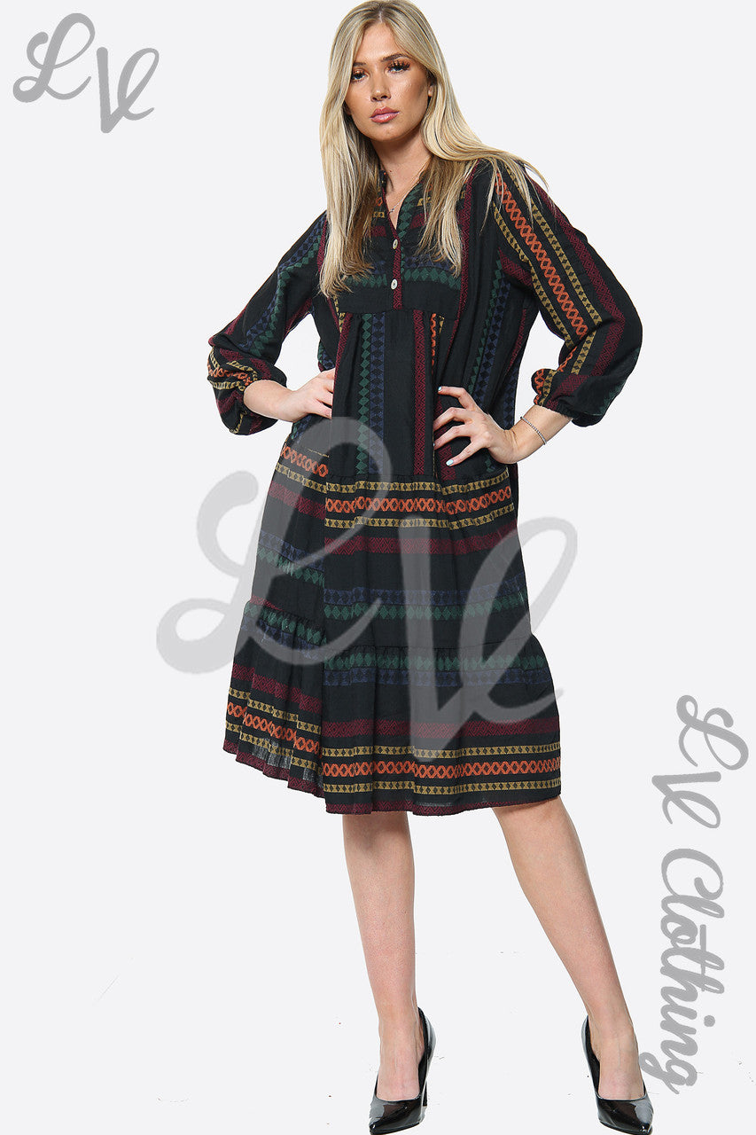 Dames geplooide smockjurk met Azteekse print, gemengde eenheidsprijs £8,99