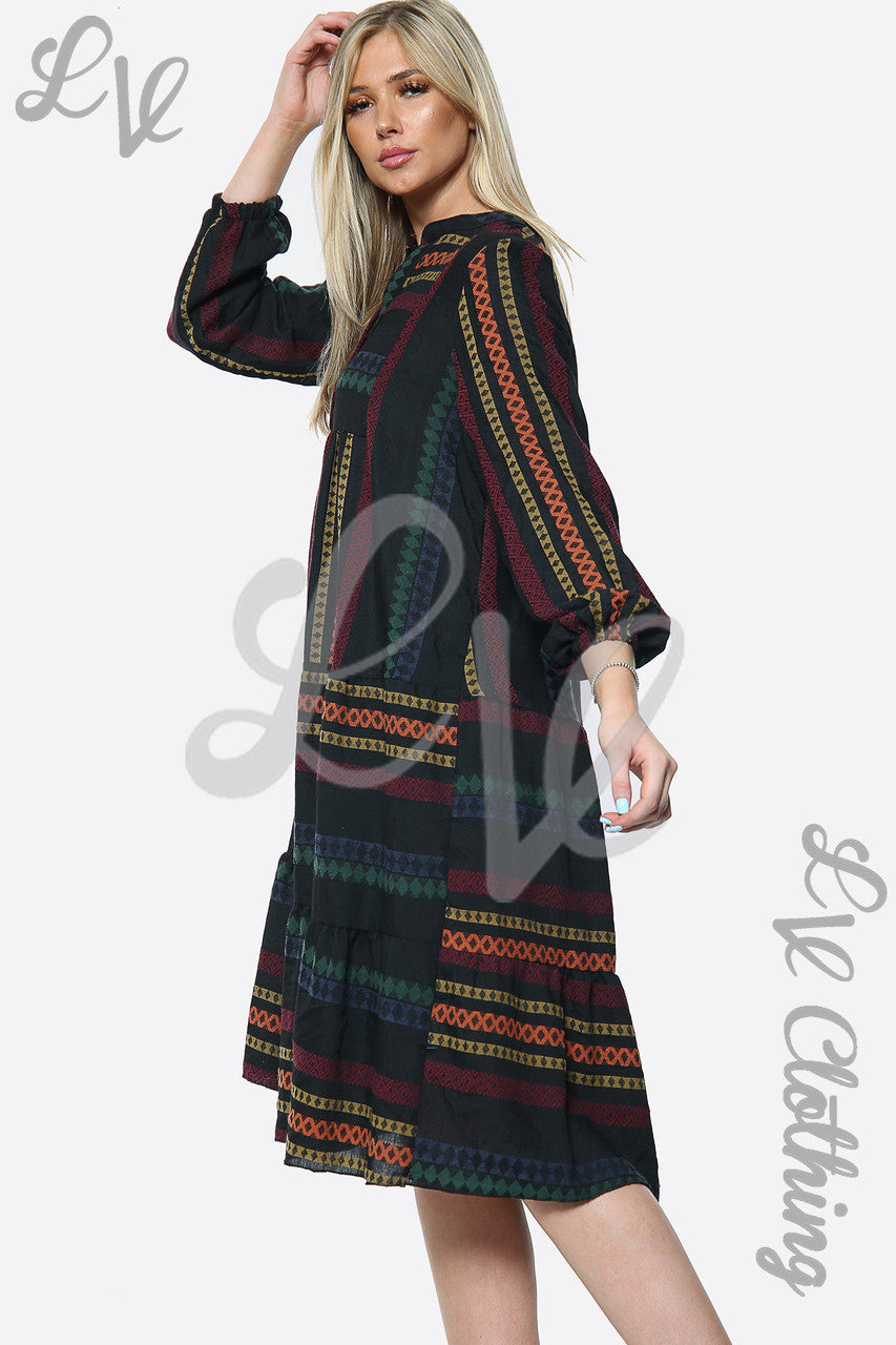 Dames geplooide smockjurk met Azteekse print, gemengde eenheidsprijs £8,99