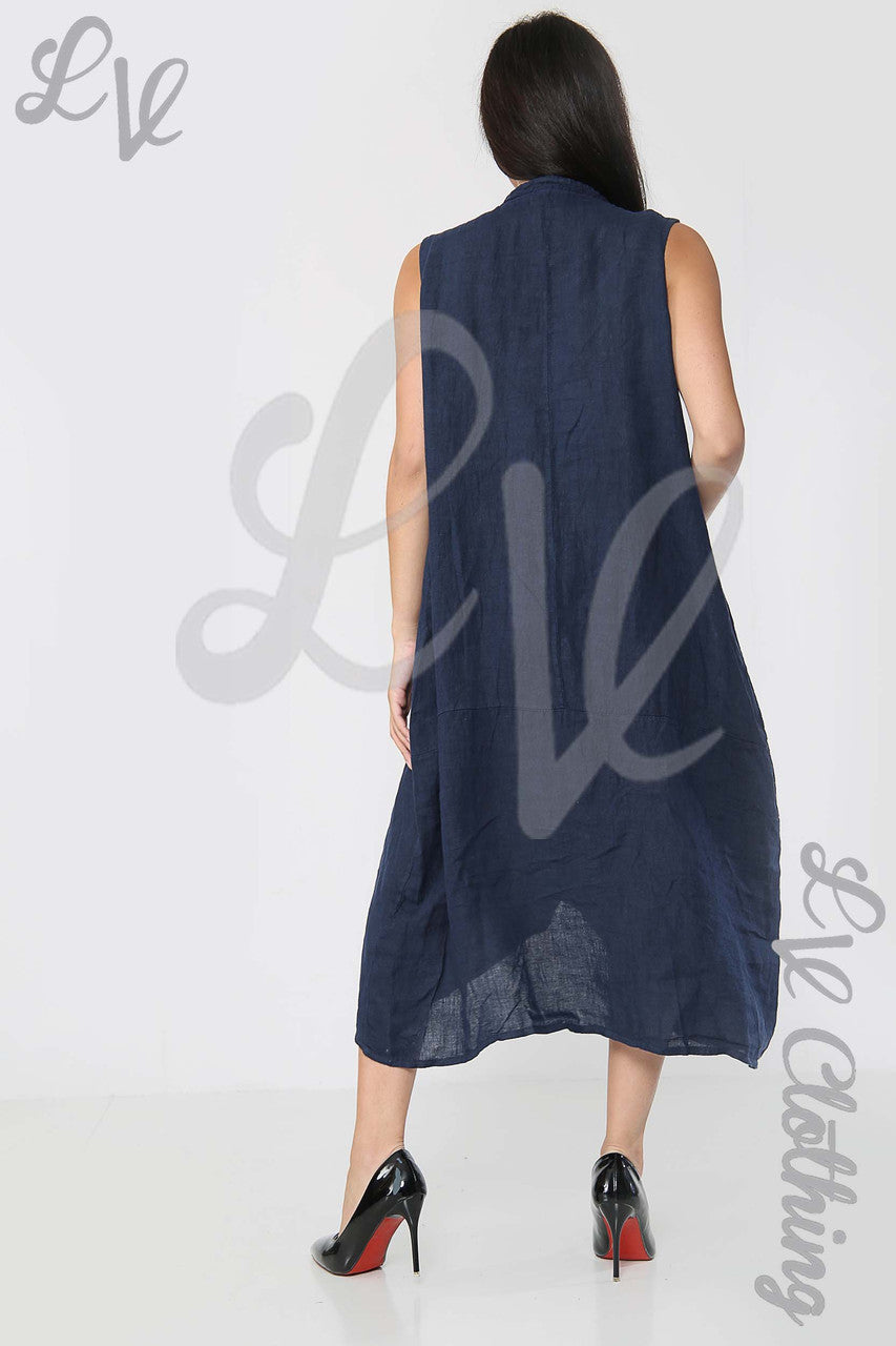Ladies Drawstring Neckline Sleeveless Dress Navy - Unit Price £19.99