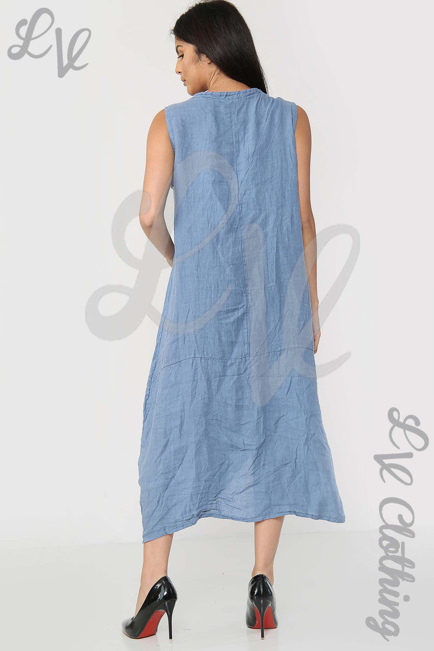 Ladies Drawstring Neckline Sleeveless Dress Denim - Unit Price £19.99