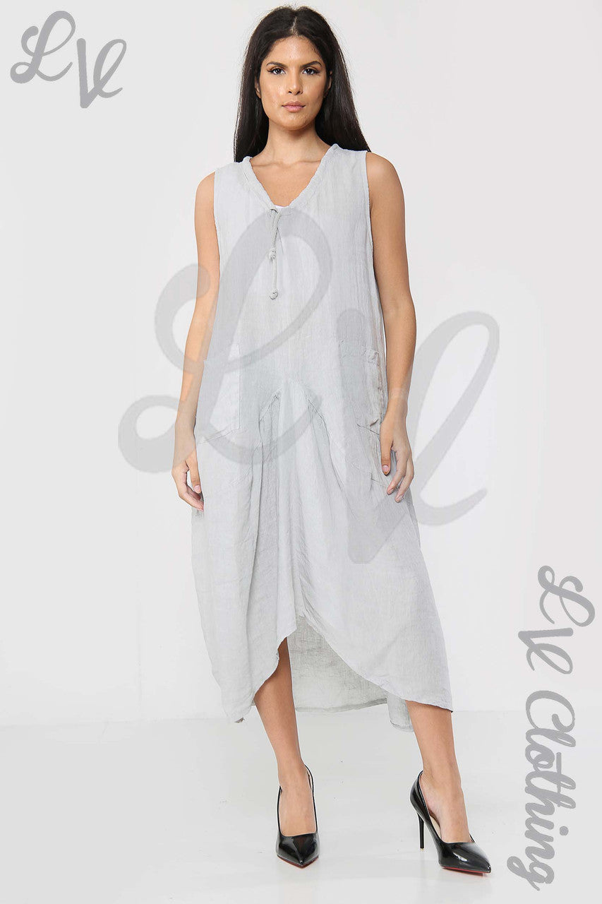 Ladies Drawstring Neckline Sleeveless Dress Grey - Unit Price £19.99
