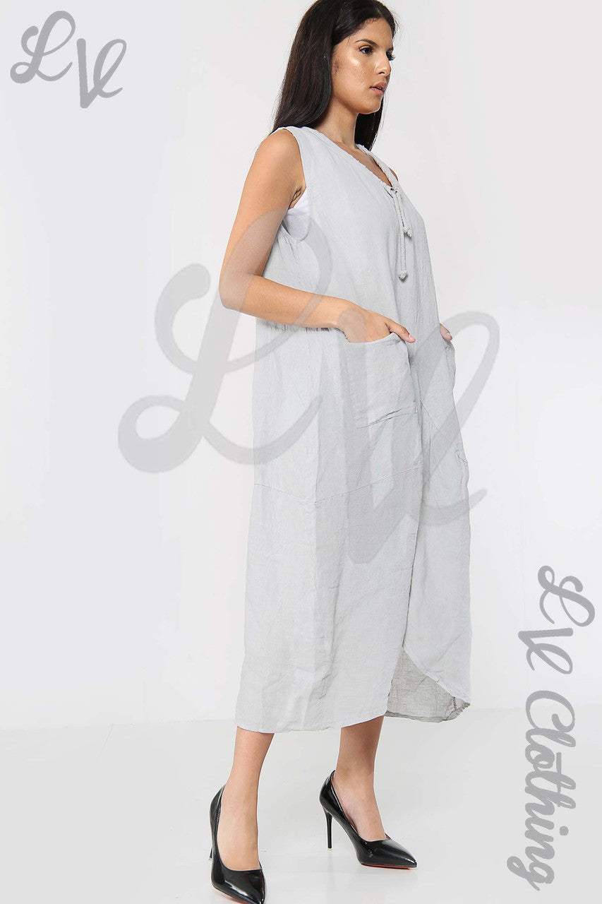 Ladies Drawstring Neckline Sleeveless Dress Grey - Unit Price £19.99