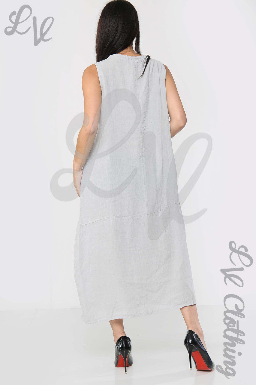 Ladies Drawstring Neckline Sleeveless Dress Grey - Unit Price £19.99