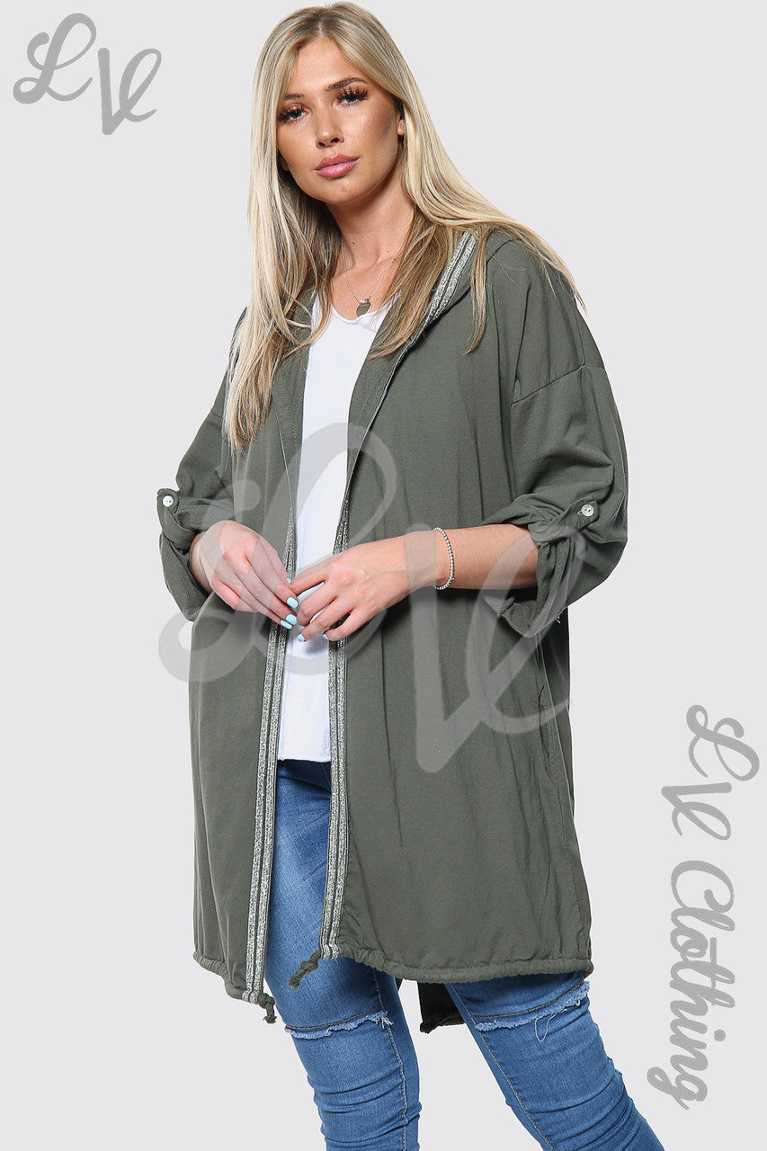 Dames Zilveren Engel Vleugelrug Capuchon Vest Kaki Stukprijs £15,99