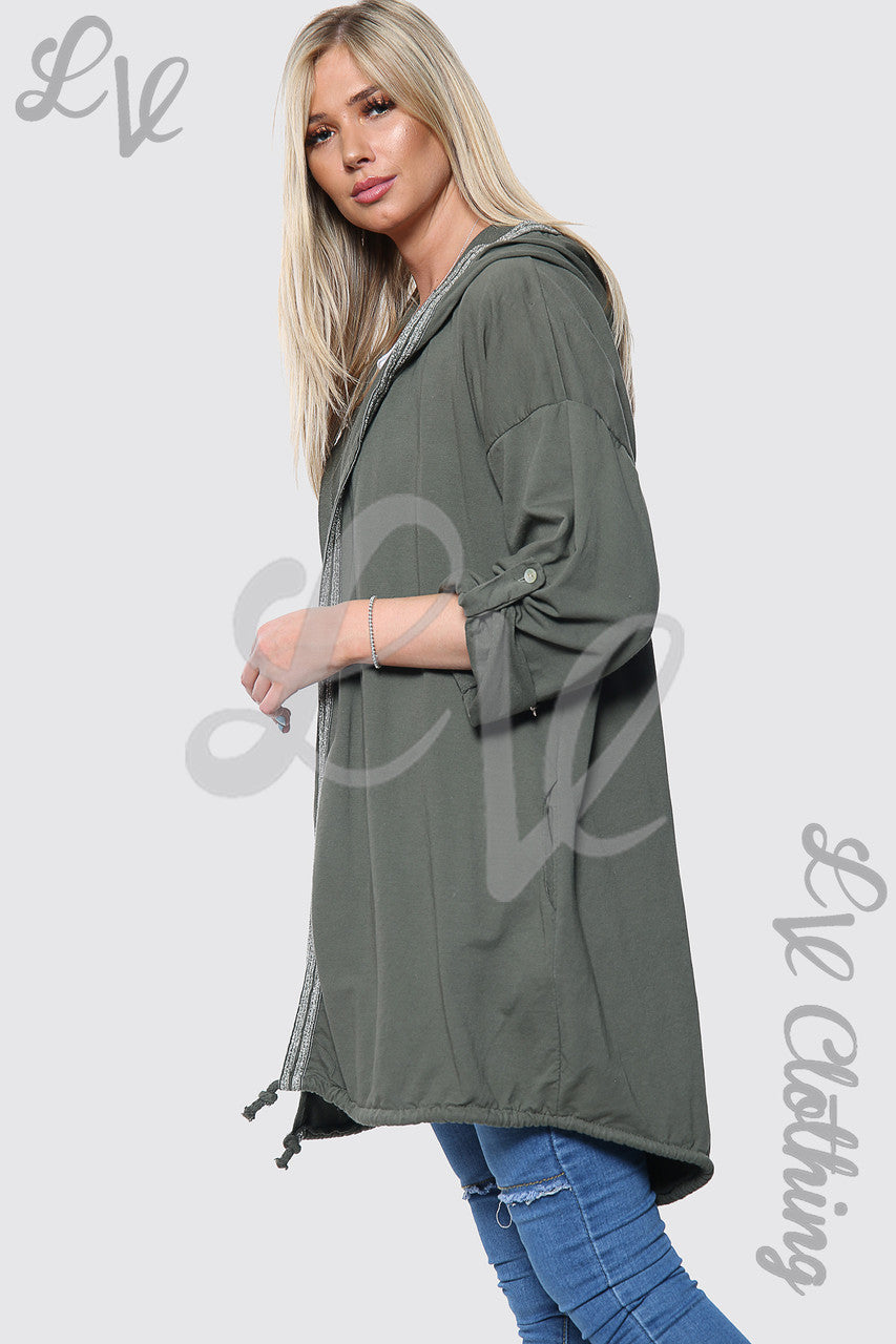 Dames Zilveren Engel Vleugelrug Capuchon Vest Kaki Stukprijs £15,99