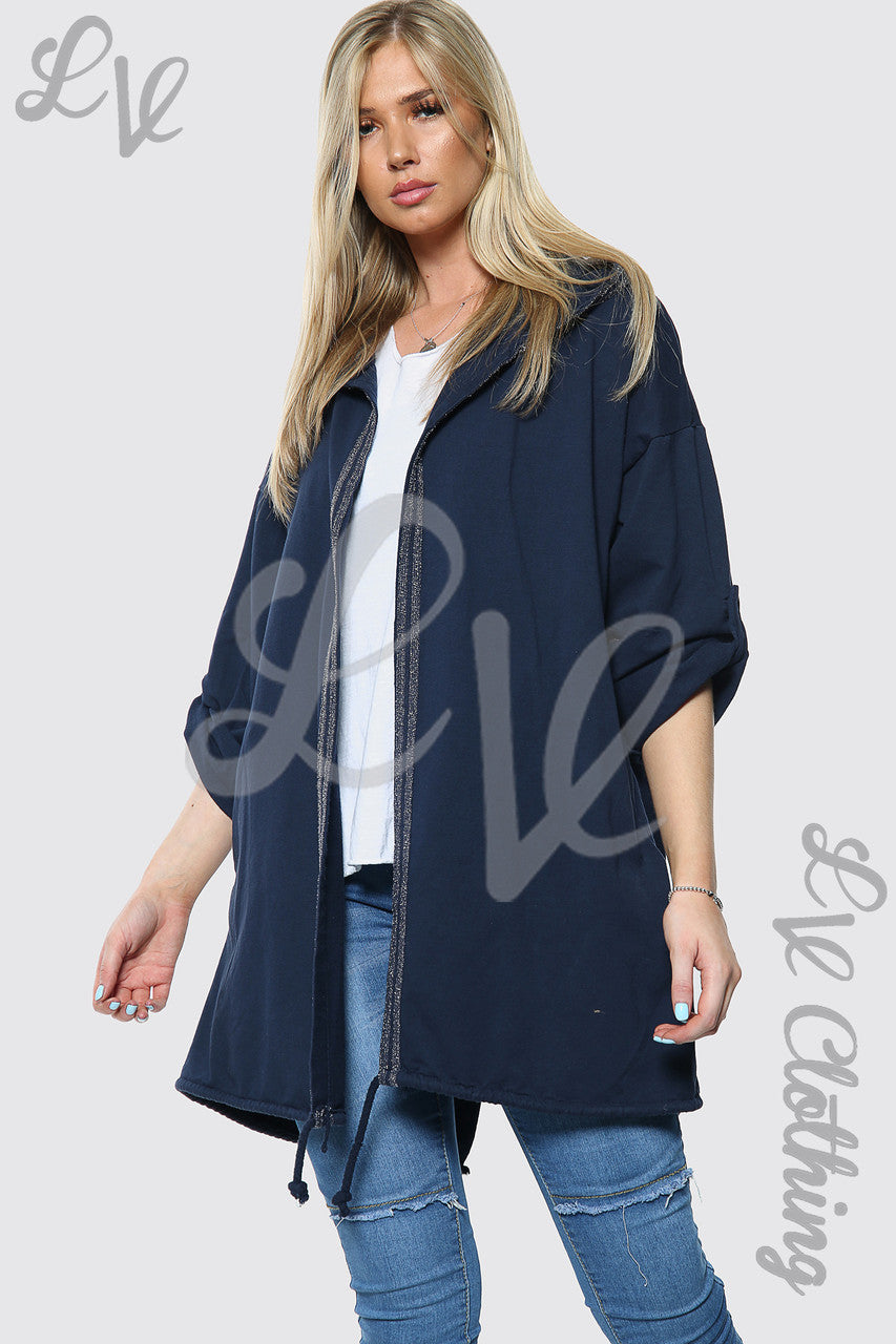 Dames zilveren vest met capuchon en vleugelmouwen marineblauw per stuk £ 15,99