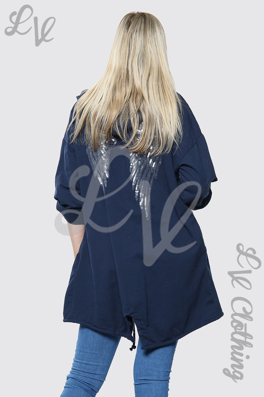 Dames zilveren vest met capuchon en vleugelmouwen marineblauw per stuk £ 15,99