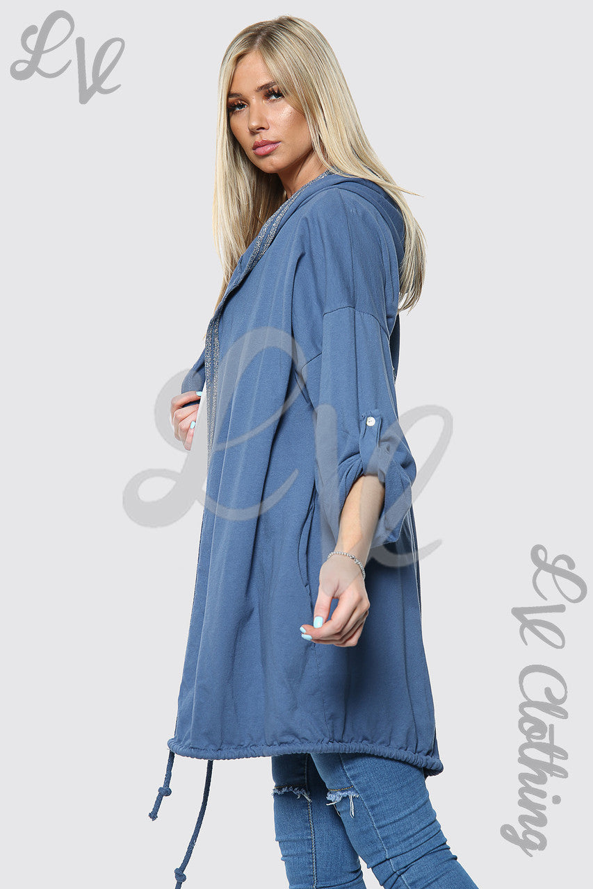 Dames Zilveren Engel Vleugelrug Hoodie Vest Denim Stukprijs €11,99