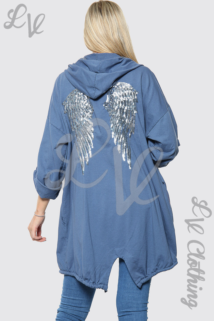 Dames Zilveren Engel Vleugelrug Hoodie Vest Denim Stukprijs €11,99