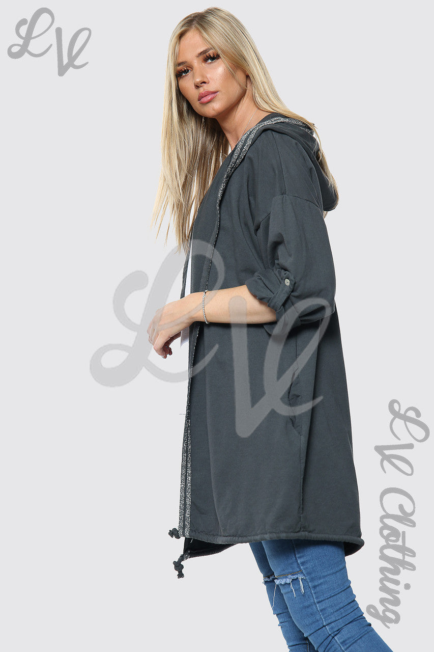Ladies Silver Angel Wingback Hooded Cardigan Charcoal Unit Price £15.99