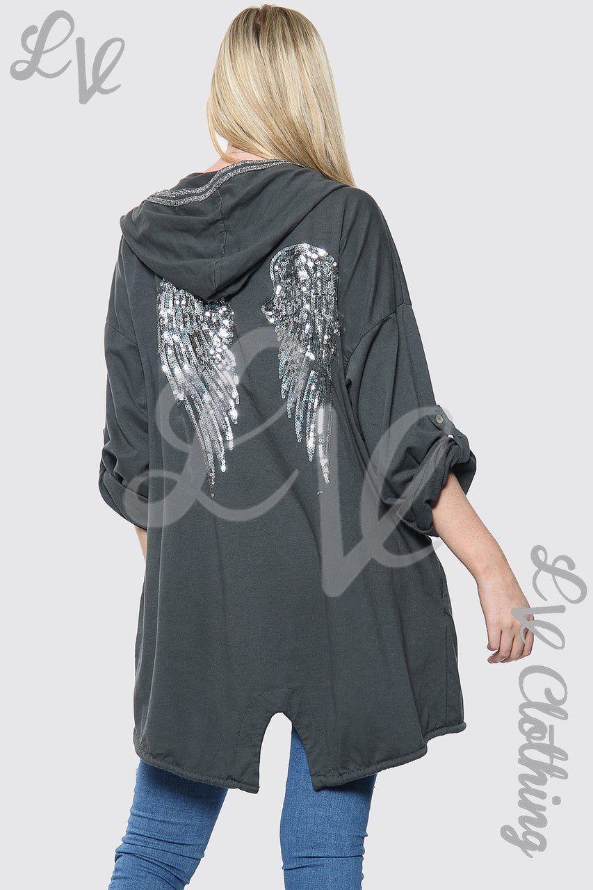 Ladies Silver Angel Wingback Hooded Cardigan Charcoal Unit Price £15.99