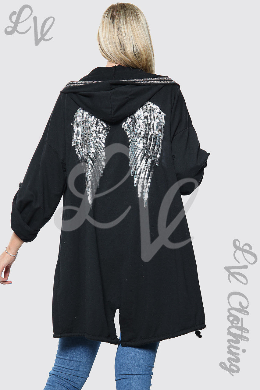 Dames Zilveren Engel Vleugelrug Vest met capuchon Zwart Stukprijs €15,99