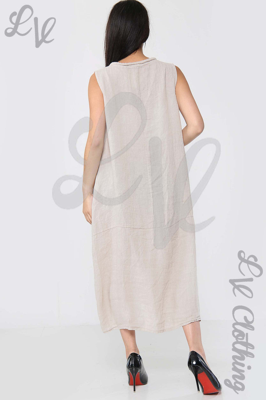 Ladies Drawstring Neckline Sleeveless Dress Stone - Unit Price £19.99