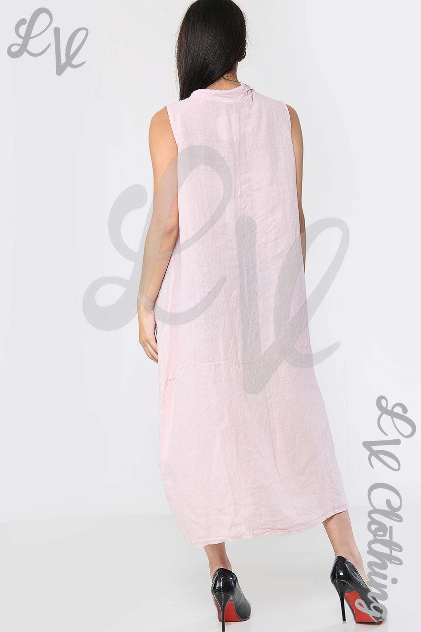 Ladies Drawstring Neckline Sleeveless Dress Dusty Pink - Unit Price £19.99