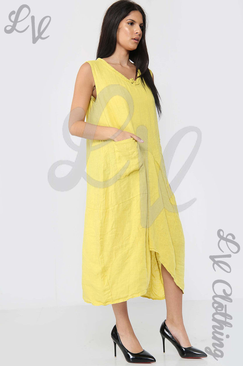 Ladies Drawstring Neckline Sleeveless Dress Mustard- Unit Price £19.99