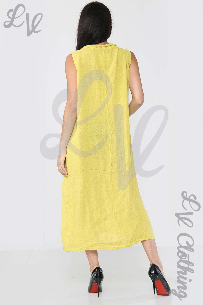 Ladies Drawstring Neckline Sleeveless Dress Mustard- Unit Price £19.99