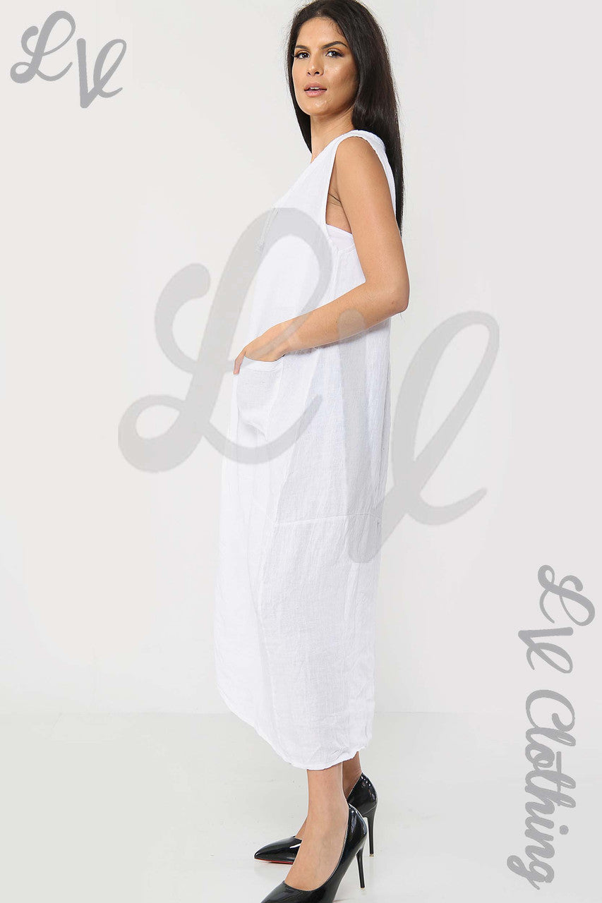 Ladies Drawstring Neckline Sleeveless Dress White - Unit Price £19.99