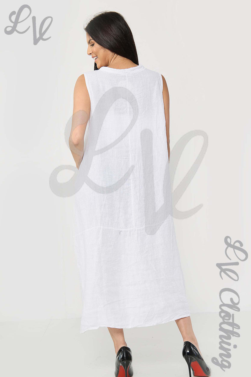 Ladies Drawstring Neckline Sleeveless Dress White - Unit Price £19.99