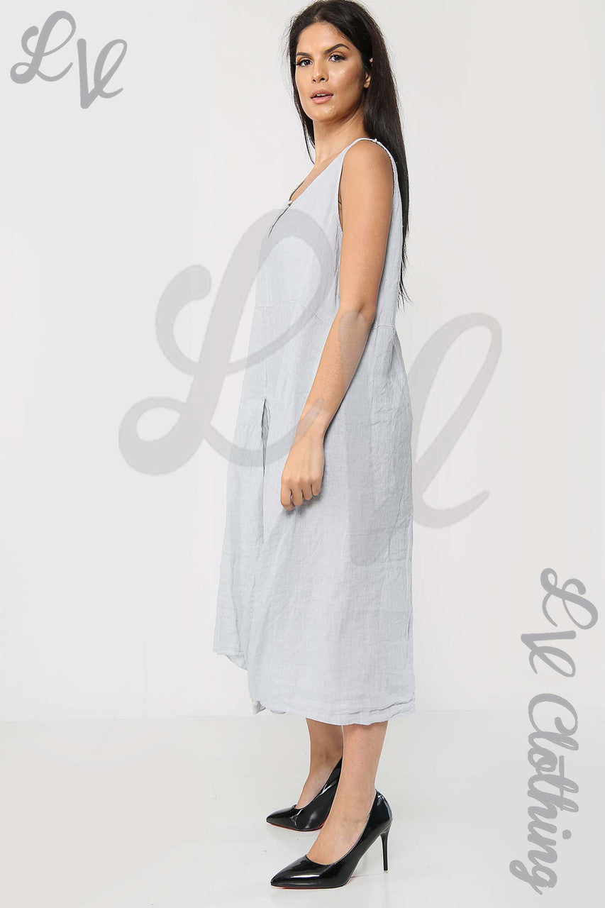 Ladies Sleeveless Dress With Pleated Bottom Detail Grey - Unit Price £19.99