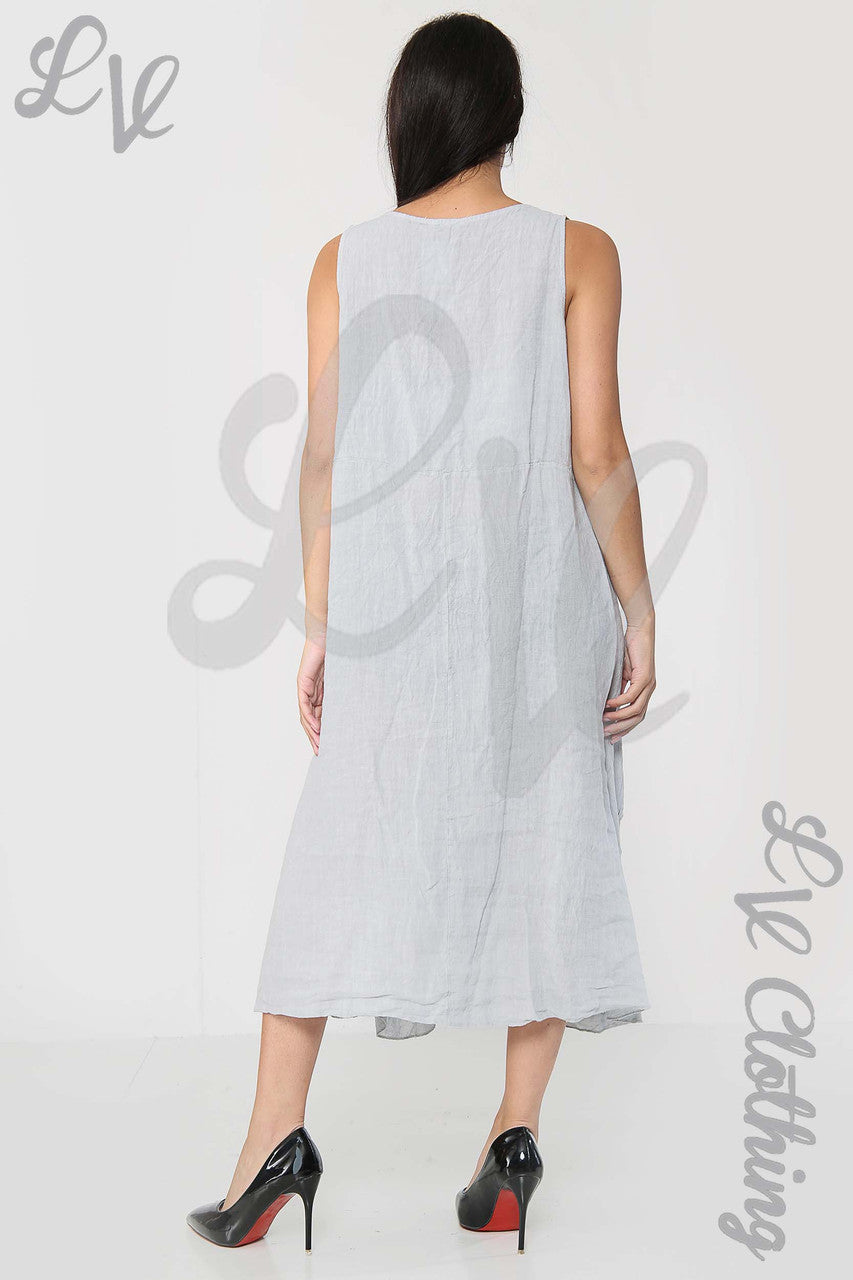 Ladies Sleeveless Dress With Pleated Bottom Detail Grey - Unit Price £19.99