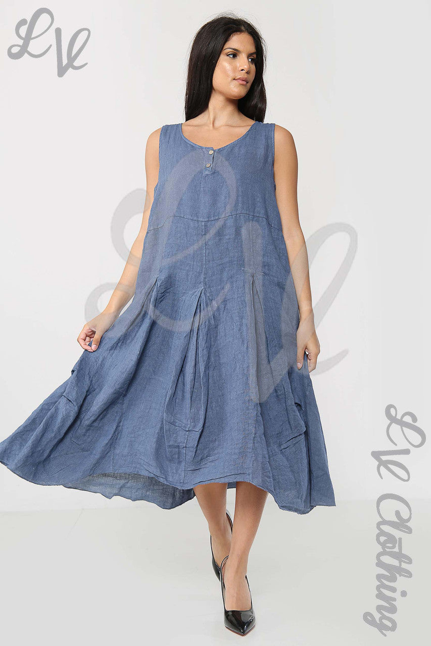 Ladies Sleeveless Dress With Pleated Bottom Detail Denim - Unit Price £19.99