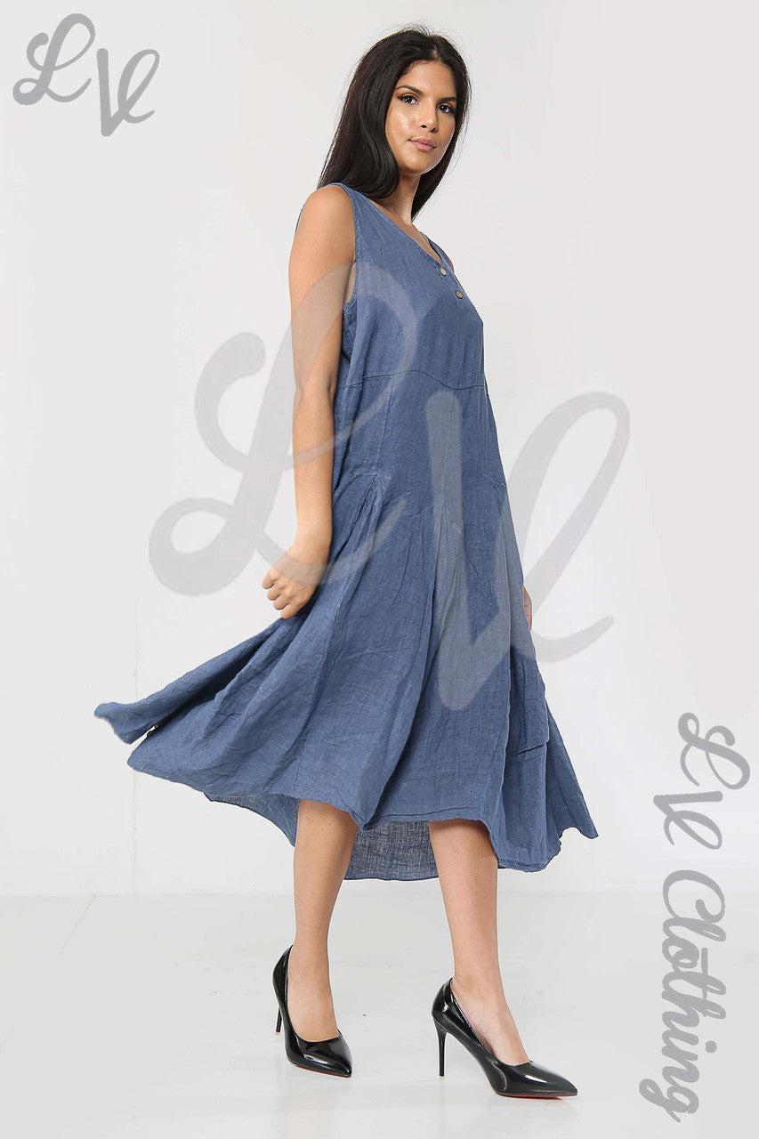 Ladies Sleeveless Dress With Pleated Bottom Detail Denim - Unit Price £19.99