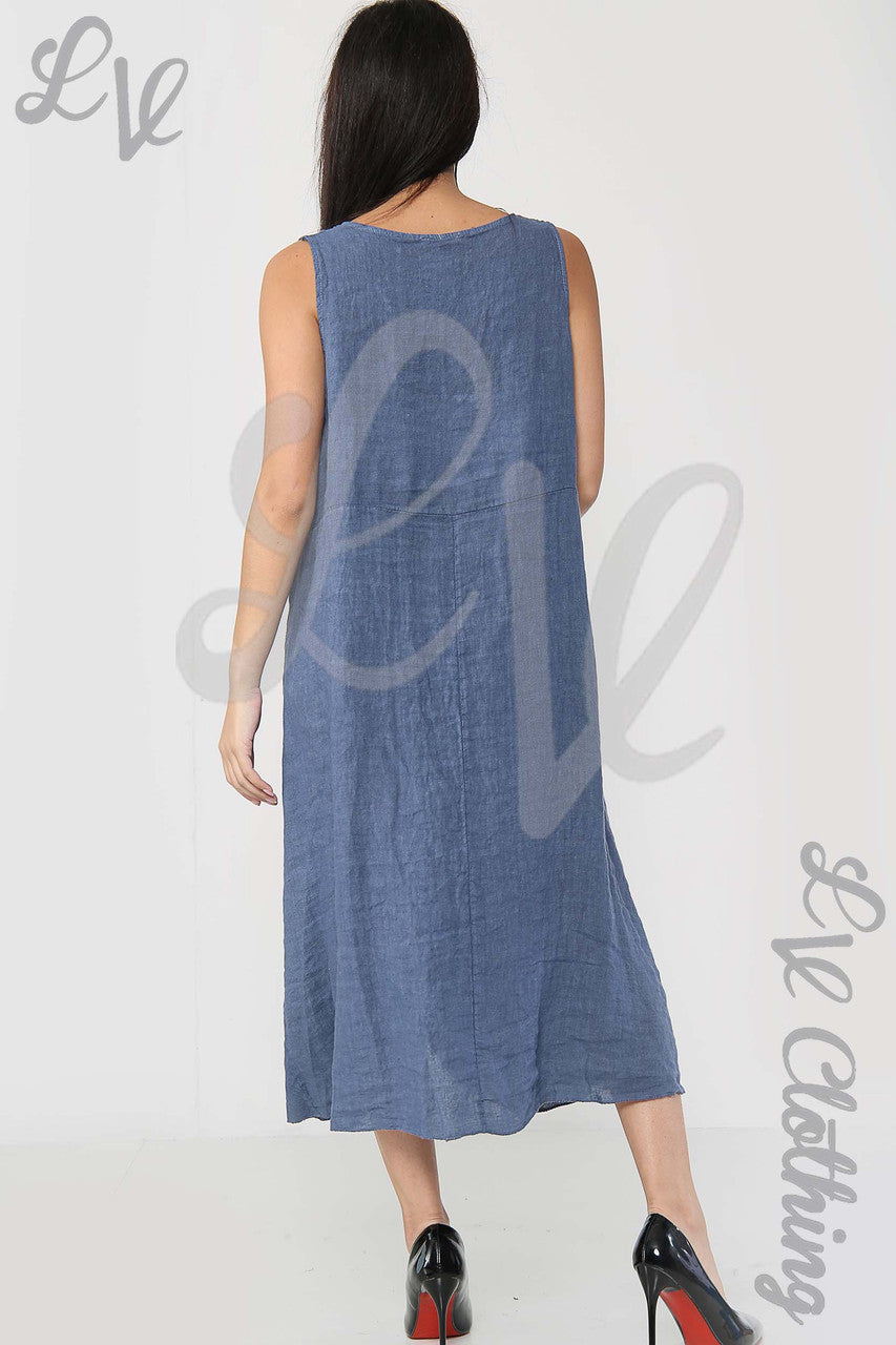 Ladies Sleeveless Dress With Pleated Bottom Detail Denim - Unit Price £19.99