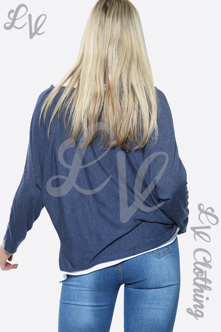 Ladies Two Layered Leopard Foil Top Navy Unit Price £10.99