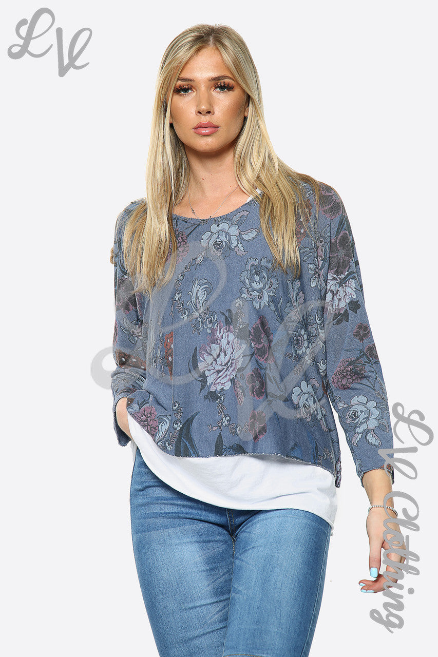 Ladies Two Layered Floral Print Top Denim Unit Price £10.99