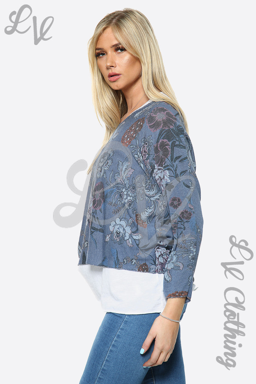 Ladies Two Layered Floral Print Top Denim Unit Price £10.99
