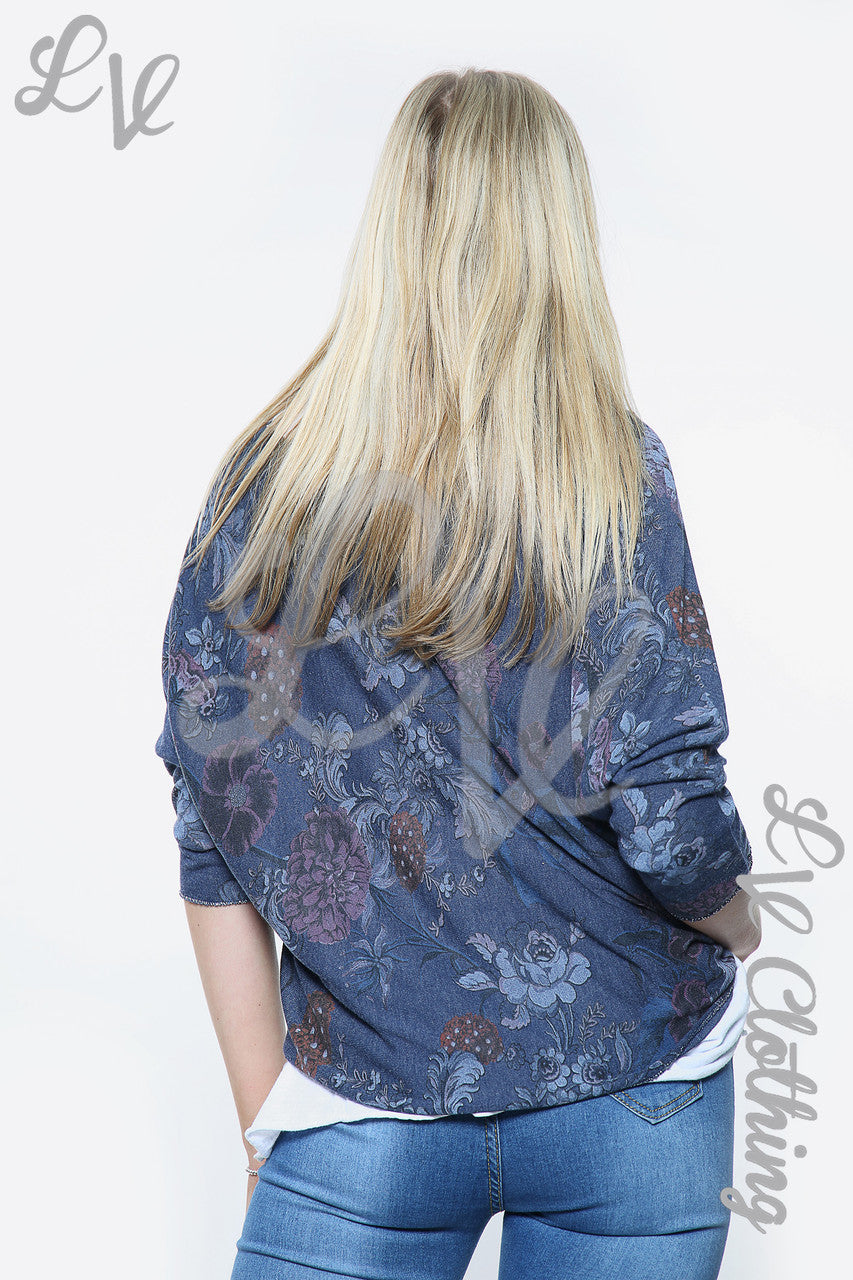 Dames Twee-Laags Top met Bloemenprint Marine per stuk €10,99