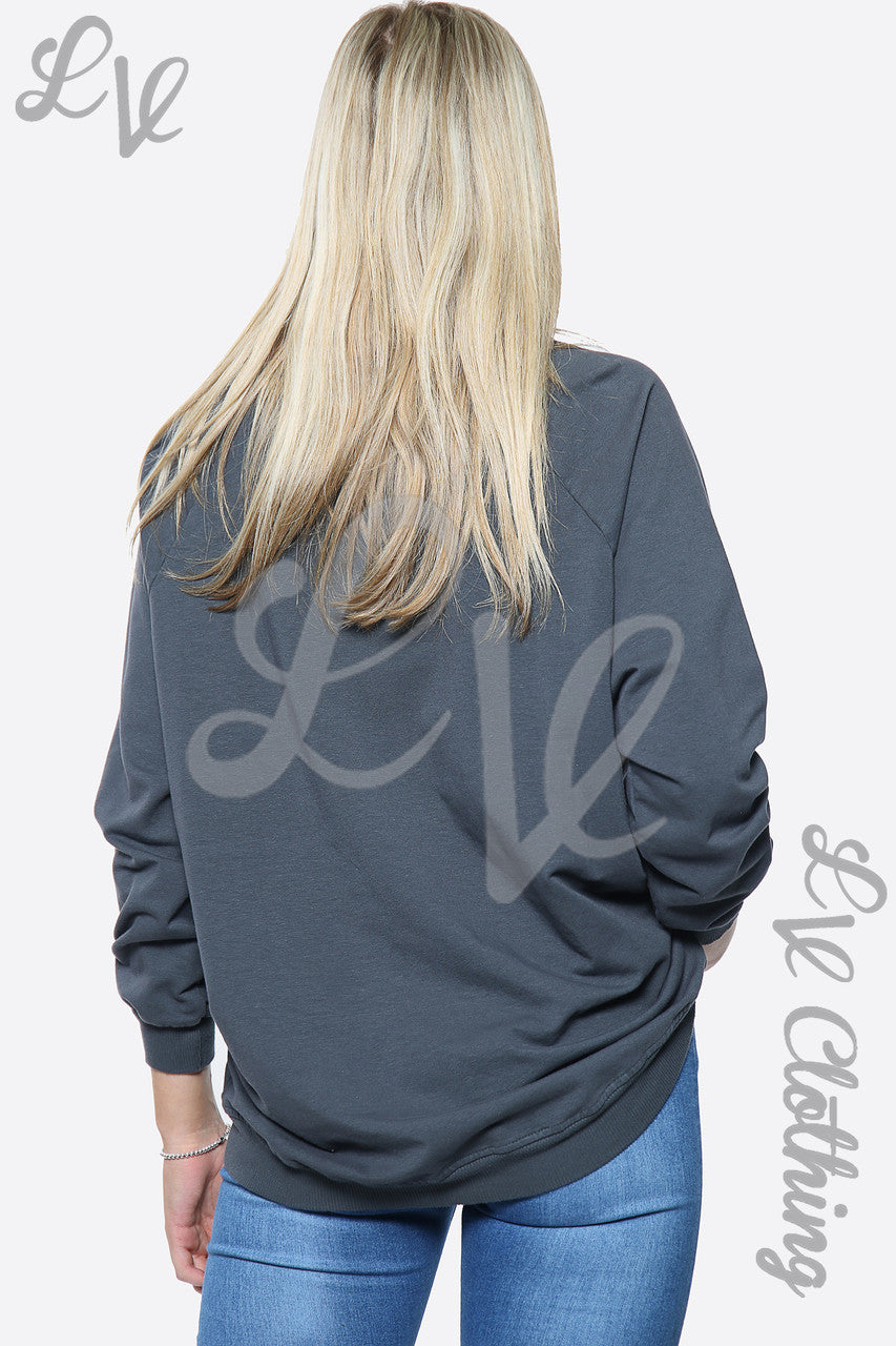 Dames Love Heart Print Top Sweatshirt Houtskool Stukprijs £14.99