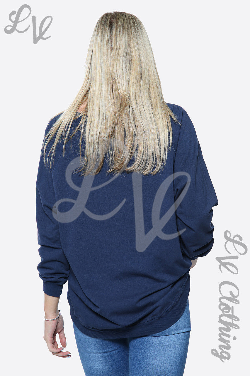 Dames top met hartjesprint sweatshirt marineblauw eenheidsprijs € 14,99