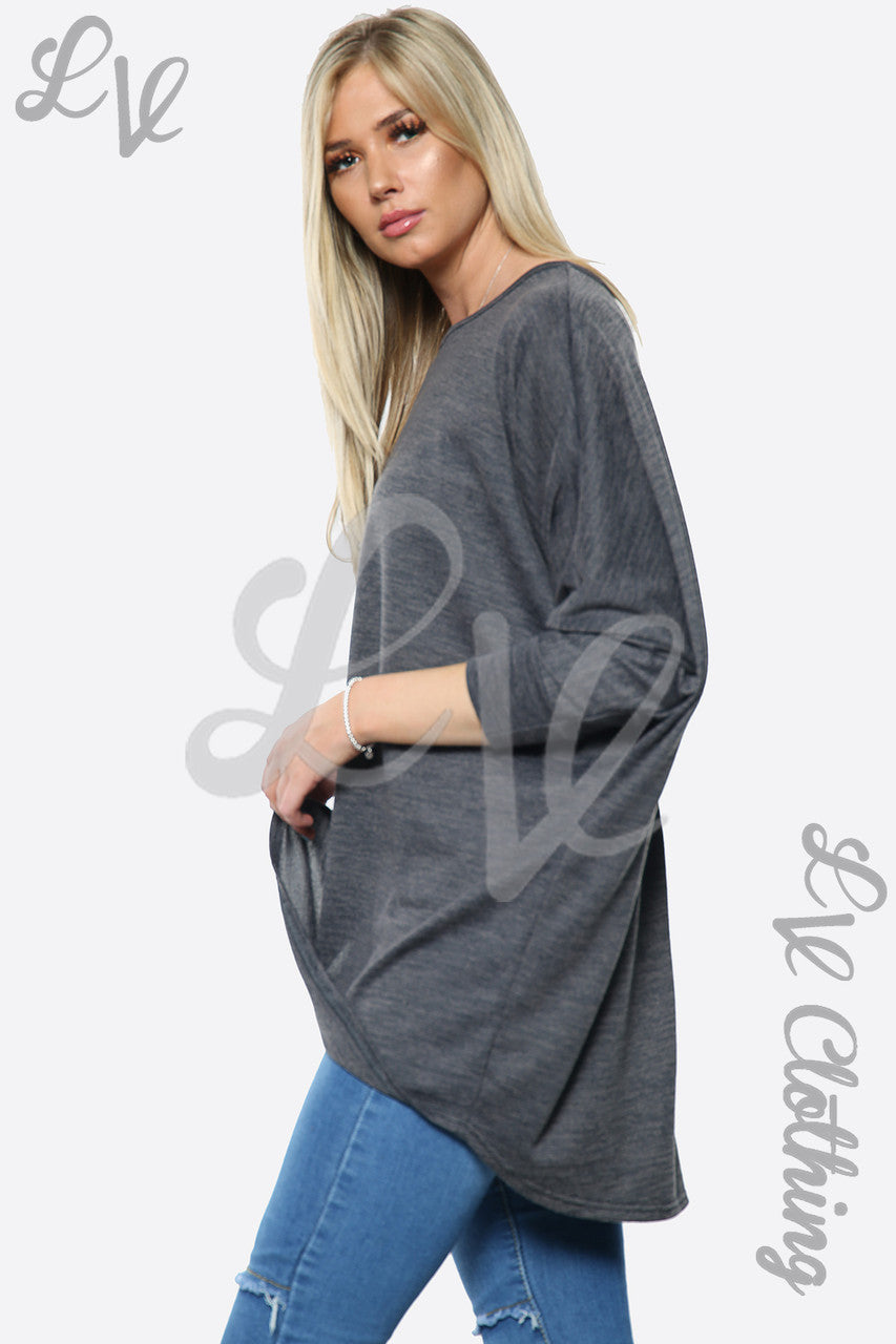 Dames Fijne Oversized Trui Top Houtskool Prijs per eenheid €10,99