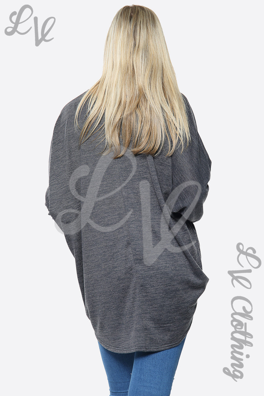 Dames Fijne Oversized Trui Top Houtskool Prijs per eenheid €10,99