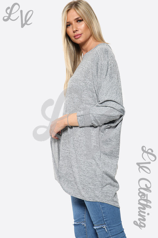 Oversize knit jumper top in silver gray with wide sleeves and relaxed fit