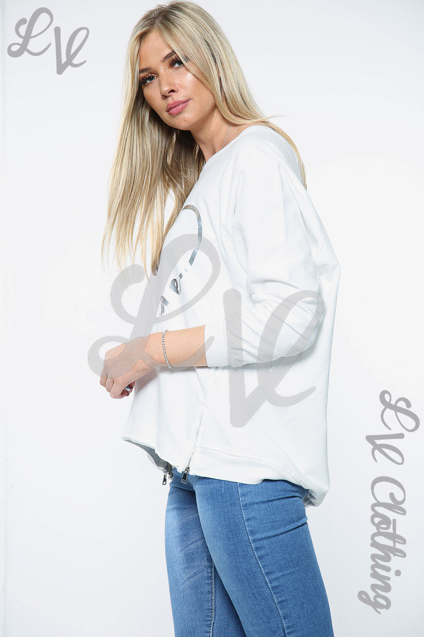 Dames Love Heart Print Top Sweatshirt Wit Stukprijs €14,99