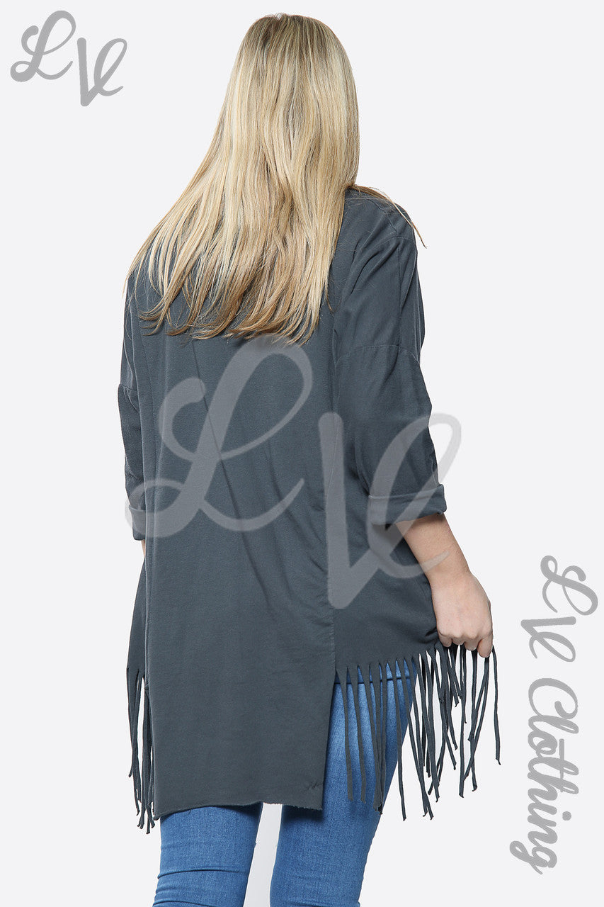 Ladies Plain Tassel Hem Oversize Top Charcoal Unit Price £13.99