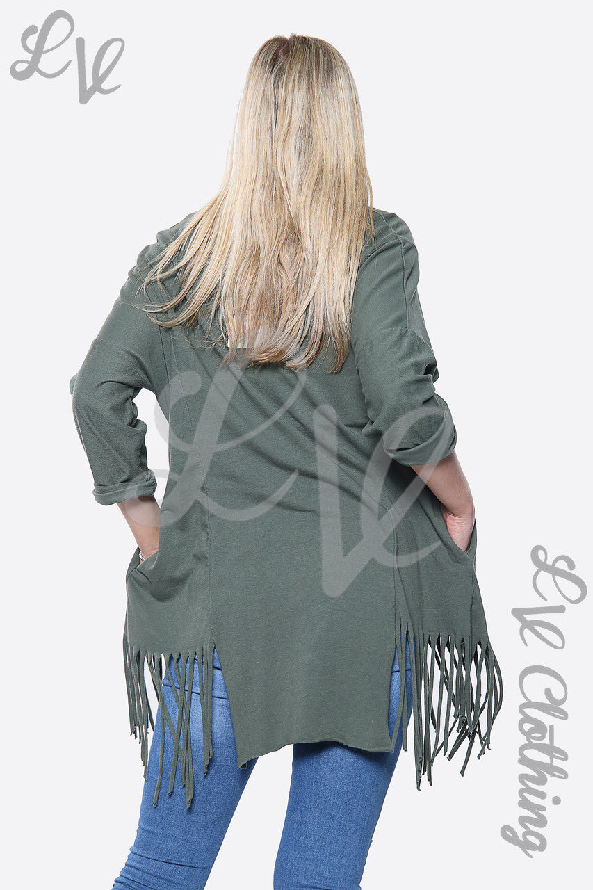 Ladies Plain Tassel Hem Oversize Top Khaki Unit Price £13.99