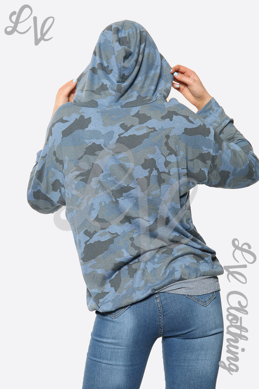 Ladies Camouflage Print Sequin Laser Cut Hooded Top Denim Unit Price £14.99