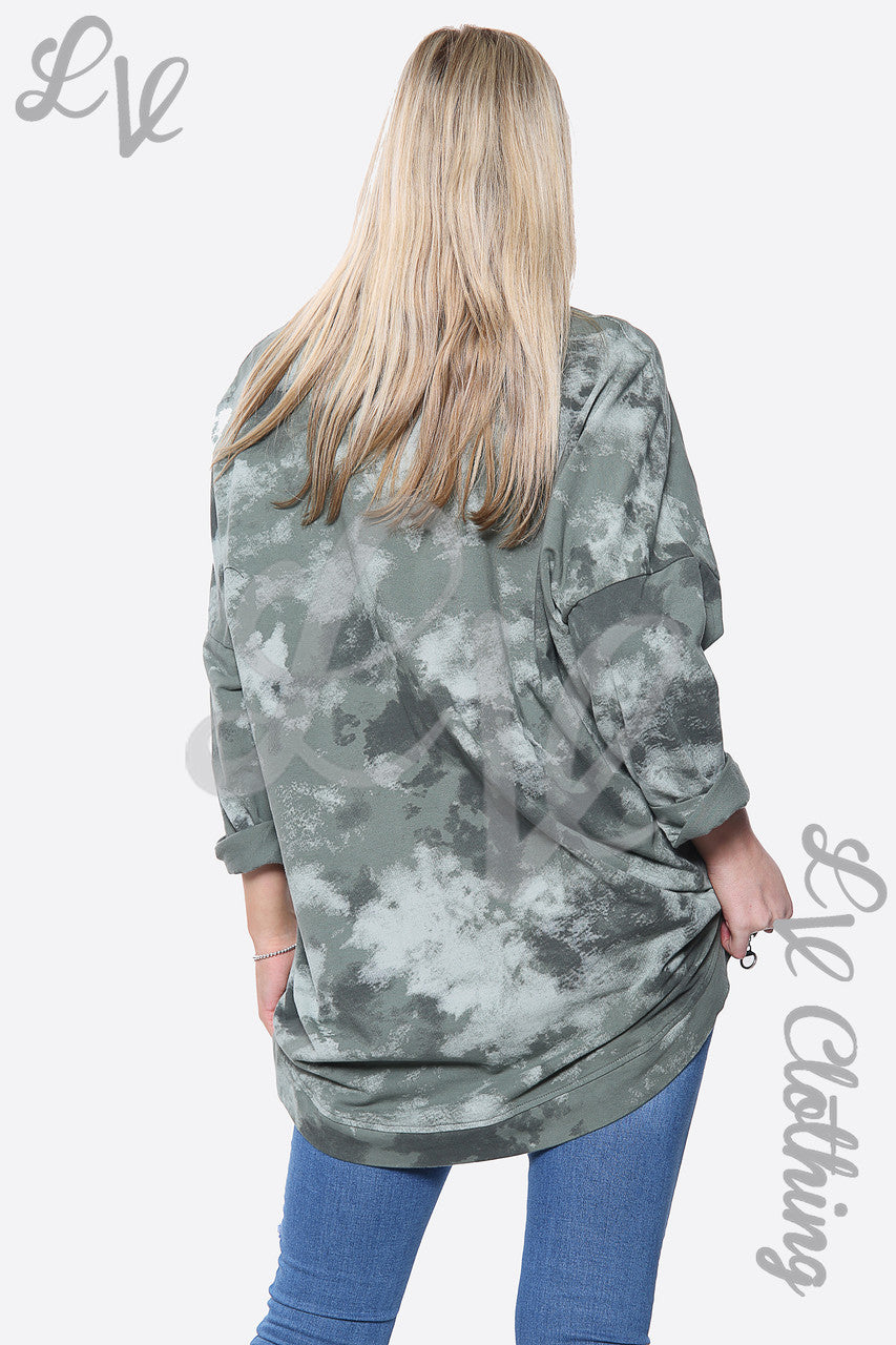 Dames Tie-Dye Verfprint Top Sweatshirt Khaki Prijs per stuk €14.99