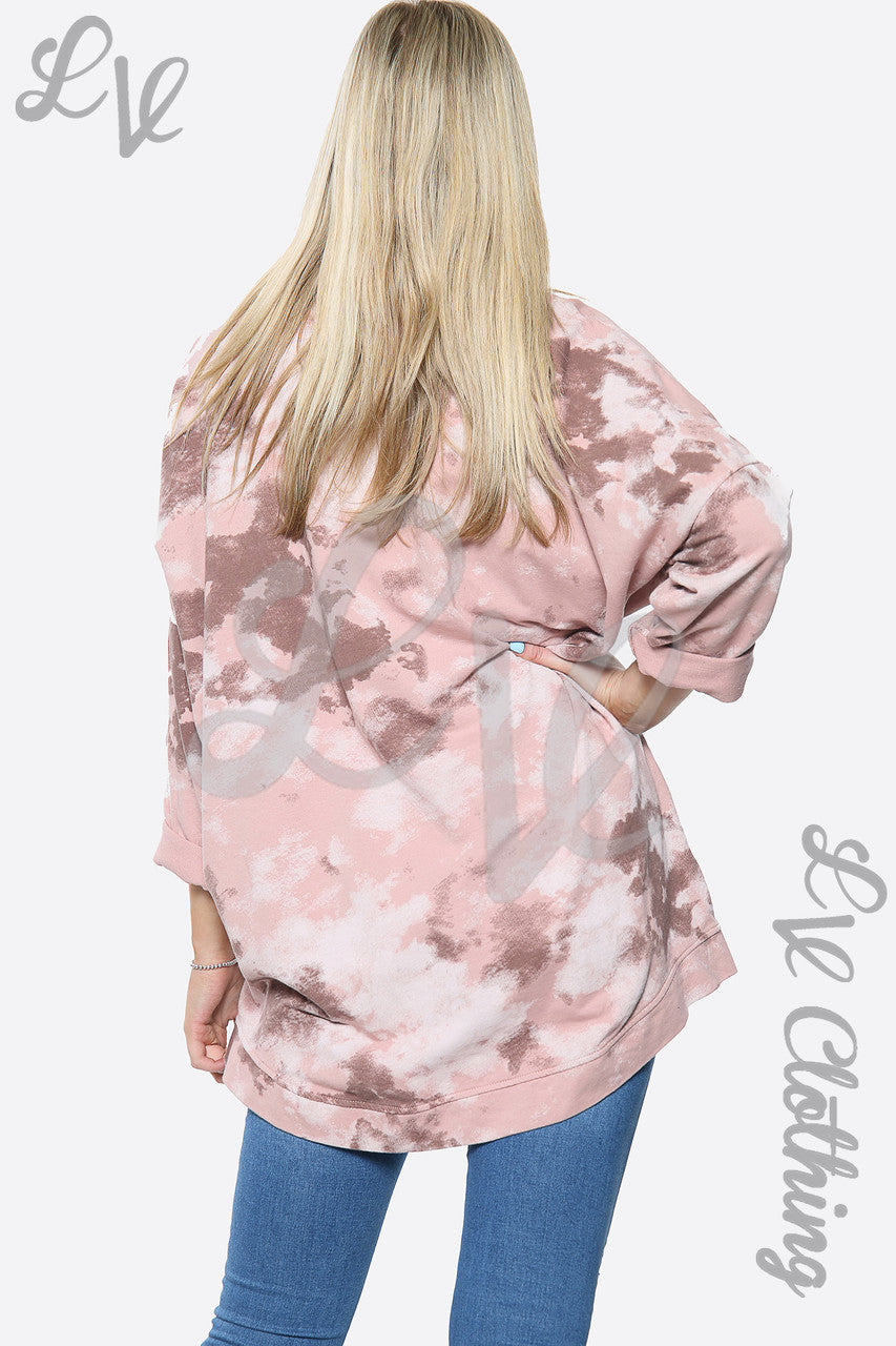 Dames Tie Dye Verfprint Top Sweatshirt Stoffig Roze Stukprijs €14,99