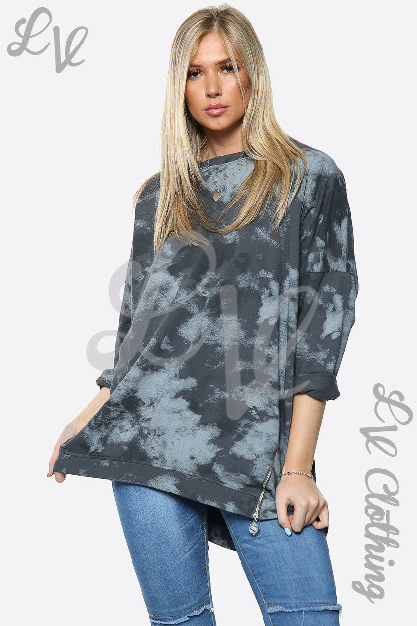 Dames Tie Dye Paint Print Top Sweatshirt Antraciet Stukprijs € 14,99