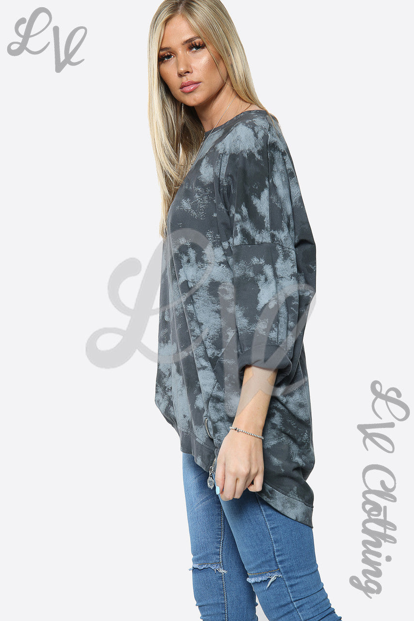 Dames Tie Dye Paint Print Top Sweatshirt Antraciet Stukprijs € 14,99